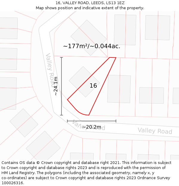 16, VALLEY ROAD, LEEDS, LS13 1EZ: Plot and title map