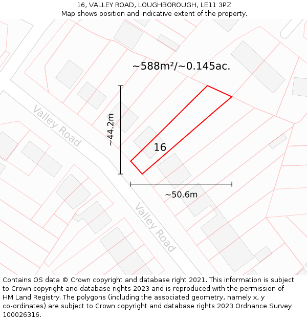 16, VALLEY ROAD, LOUGHBOROUGH, LE11 3PZ: Plot and title map