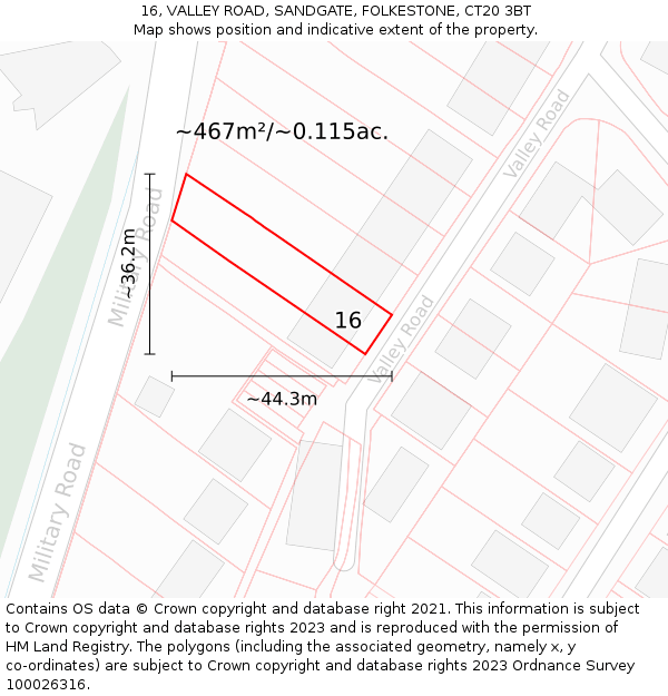 16, VALLEY ROAD, SANDGATE, FOLKESTONE, CT20 3BT: Plot and title map