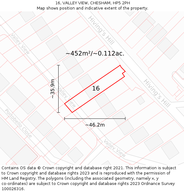 16, VALLEY VIEW, CHESHAM, HP5 2PH: Plot and title map