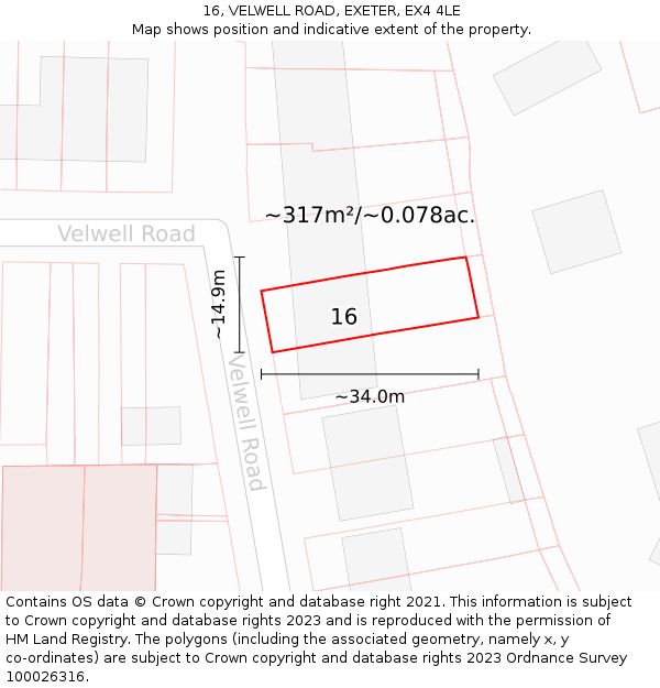 16, VELWELL ROAD, EXETER, EX4 4LE: Plot and title map