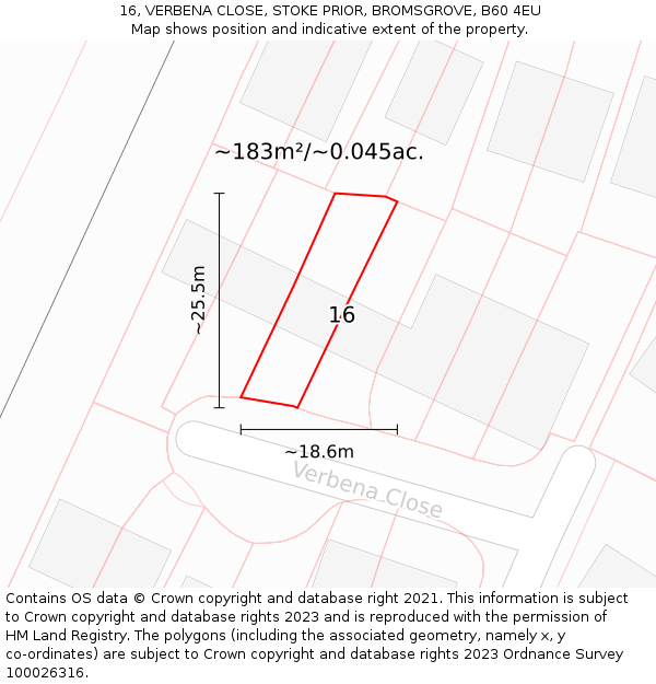 16, VERBENA CLOSE, STOKE PRIOR, BROMSGROVE, B60 4EU: Plot and title map