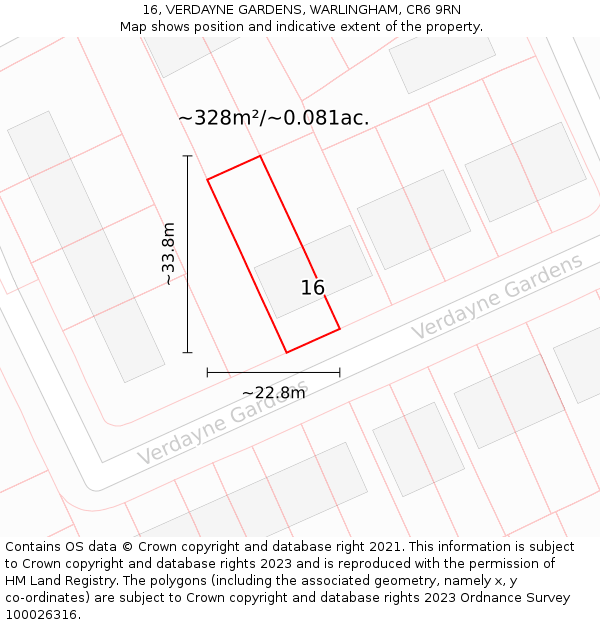 16, VERDAYNE GARDENS, WARLINGHAM, CR6 9RN: Plot and title map