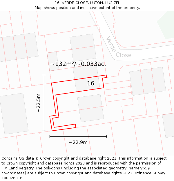 16, VERDE CLOSE, LUTON, LU2 7FL: Plot and title map