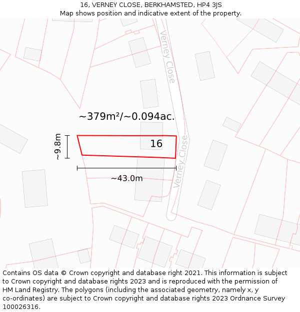 16, VERNEY CLOSE, BERKHAMSTED, HP4 3JS: Plot and title map