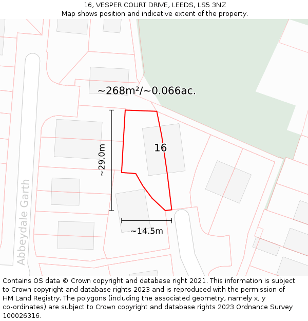 16, VESPER COURT DRIVE, LEEDS, LS5 3NZ: Plot and title map