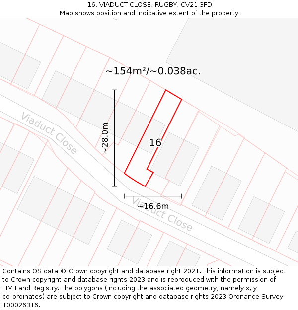 16, VIADUCT CLOSE, RUGBY, CV21 3FD: Plot and title map