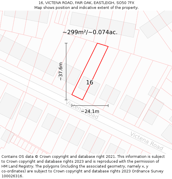 16, VICTENA ROAD, FAIR OAK, EASTLEIGH, SO50 7FX: Plot and title map