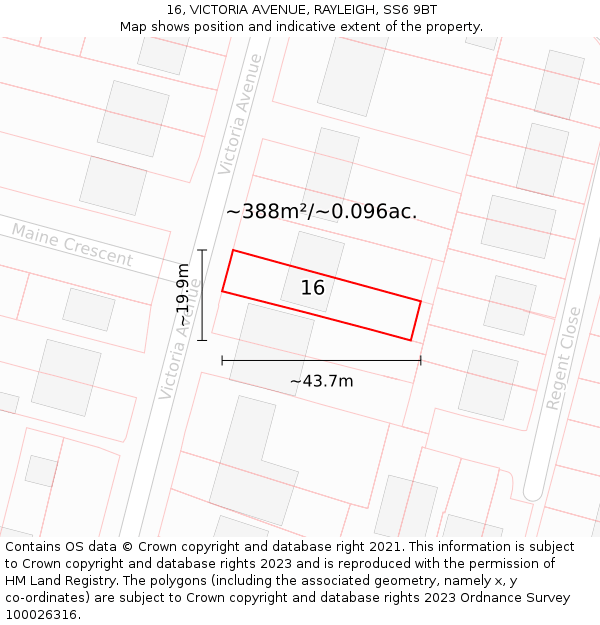 16, VICTORIA AVENUE, RAYLEIGH, SS6 9BT: Plot and title map
