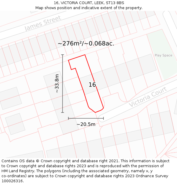 16, VICTORIA COURT, LEEK, ST13 8BS: Plot and title map
