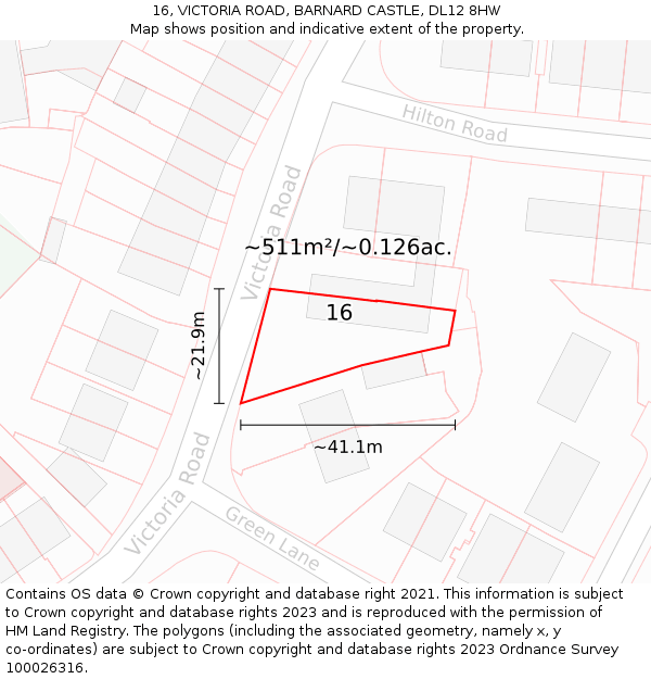 16, VICTORIA ROAD, BARNARD CASTLE, DL12 8HW: Plot and title map