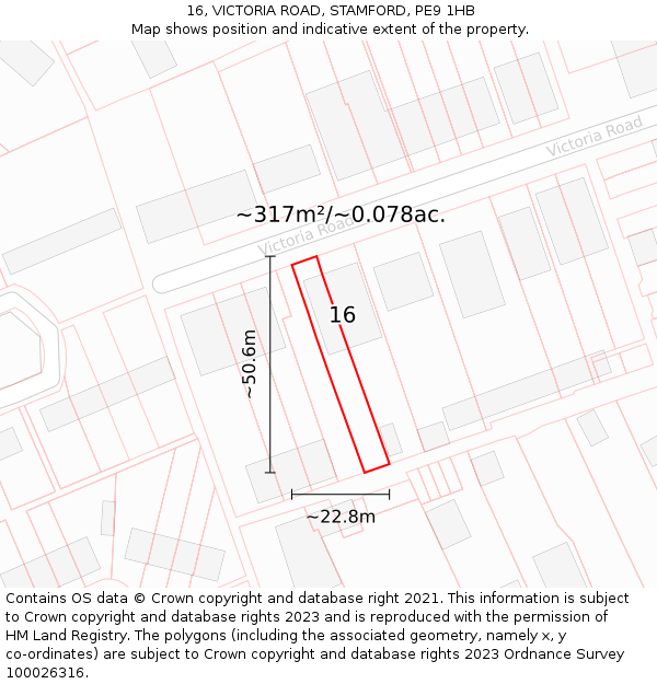 16, VICTORIA ROAD, STAMFORD, PE9 1HB: Plot and title map