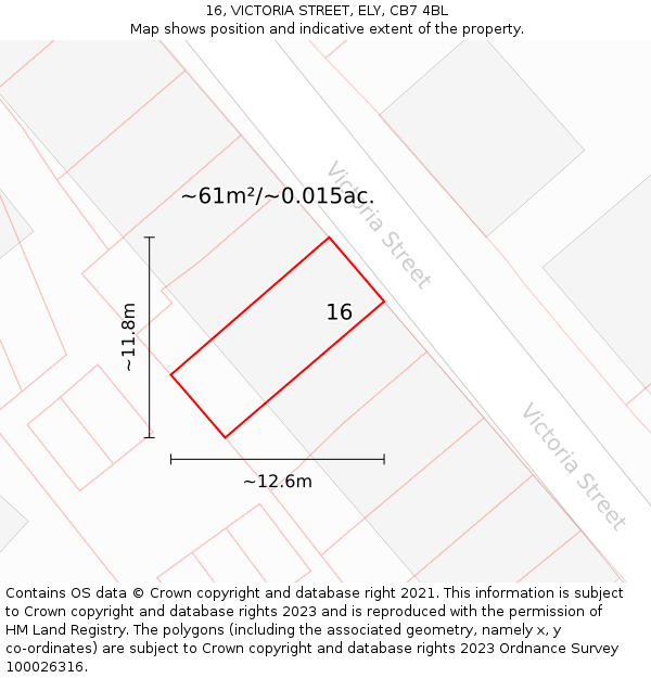16, VICTORIA STREET, ELY, CB7 4BL: Plot and title map