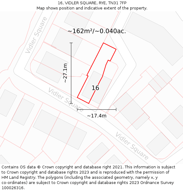 16, VIDLER SQUARE, RYE, TN31 7FP: Plot and title map