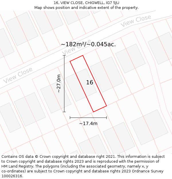 16, VIEW CLOSE, CHIGWELL, IG7 5JU: Plot and title map
