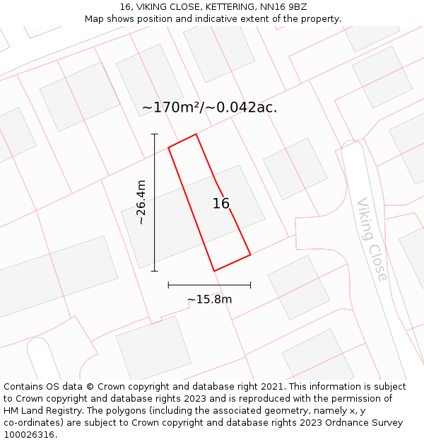 16, VIKING CLOSE, KETTERING, NN16 9BZ: Plot and title map