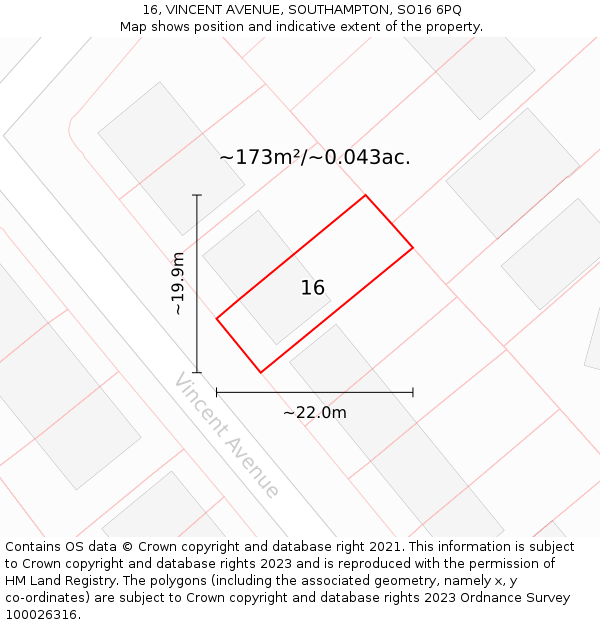 16, VINCENT AVENUE, SOUTHAMPTON, SO16 6PQ: Plot and title map