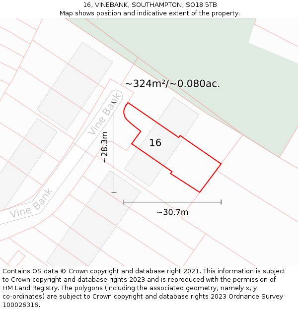 16, VINEBANK, SOUTHAMPTON, SO18 5TB: Plot and title map