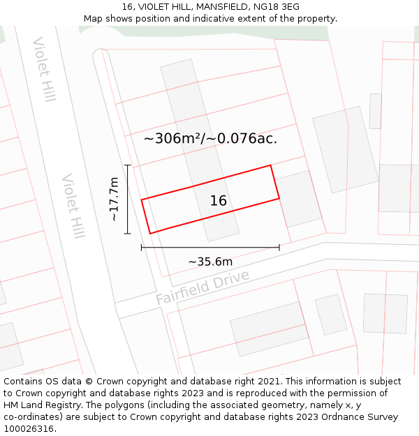 16, VIOLET HILL, MANSFIELD, NG18 3EG: Plot and title map