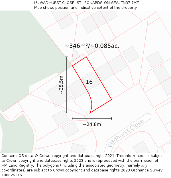 16, WADHURST CLOSE, ST LEONARDS-ON-SEA, TN37 7AZ: Plot and title map
