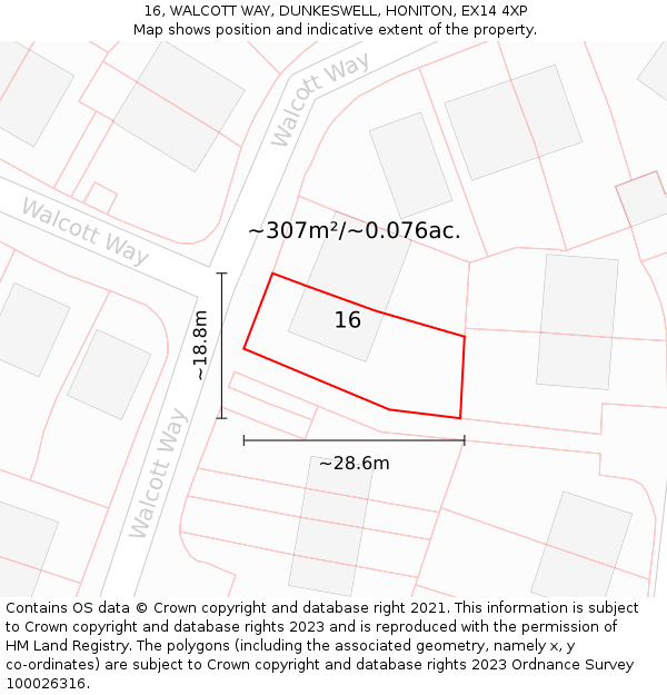 16, WALCOTT WAY, DUNKESWELL, HONITON, EX14 4XP: Plot and title map