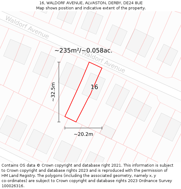 16, WALDORF AVENUE, ALVASTON, DERBY, DE24 8UE: Plot and title map