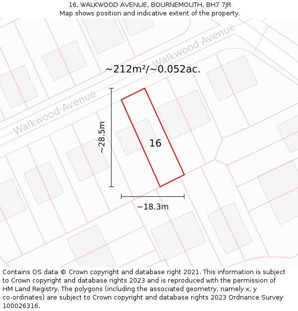 16, WALKWOOD AVENUE, BOURNEMOUTH, BH7 7JR: Plot and title map
