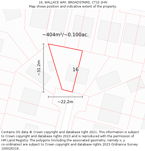 16, WALLACE WAY, BROADSTAIRS, CT10 2HN: Plot and title map