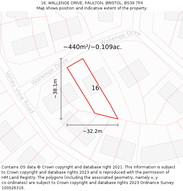 16, WALLENGE DRIVE, PAULTON, BRISTOL, BS39 7PX: Plot and title map