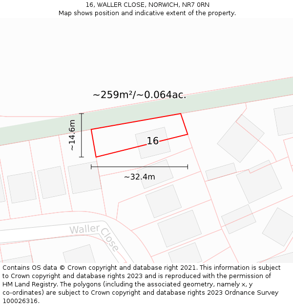16, WALLER CLOSE, NORWICH, NR7 0RN: Plot and title map
