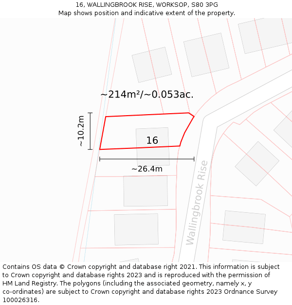 16, WALLINGBROOK RISE, WORKSOP, S80 3PG: Plot and title map