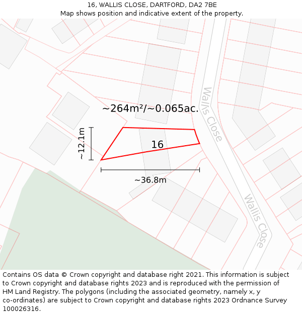 16, WALLIS CLOSE, DARTFORD, DA2 7BE: Plot and title map