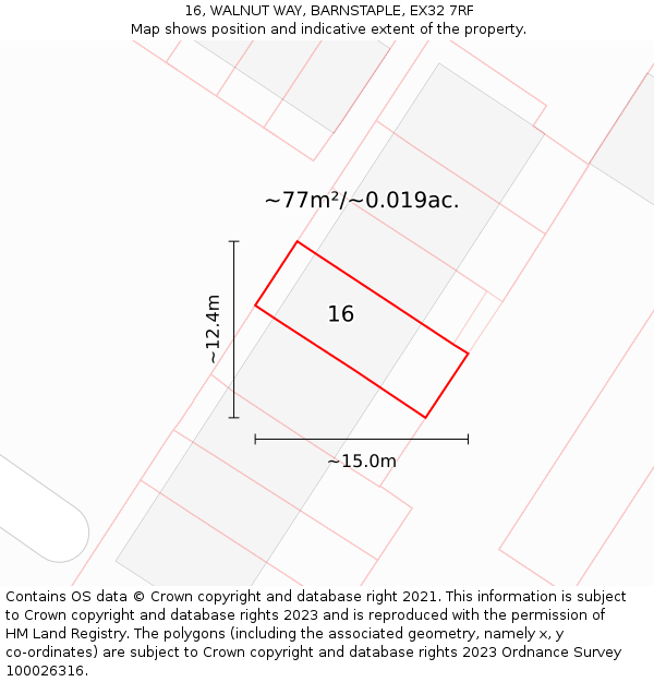 16, WALNUT WAY, BARNSTAPLE, EX32 7RF: Plot and title map