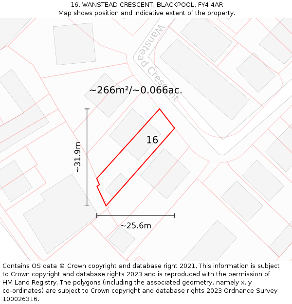 16, WANSTEAD CRESCENT, BLACKPOOL, FY4 4AR: Plot and title map