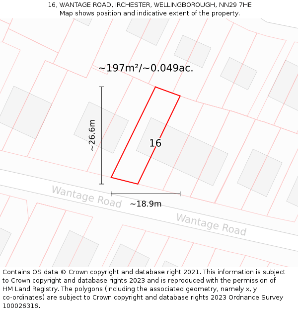 16, WANTAGE ROAD, IRCHESTER, WELLINGBOROUGH, NN29 7HE: Plot and title map