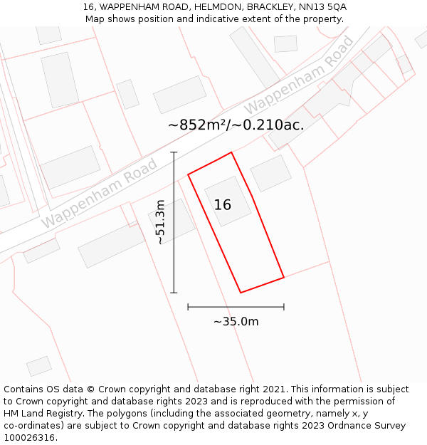 16, WAPPENHAM ROAD, HELMDON, BRACKLEY, NN13 5QA: Plot and title map