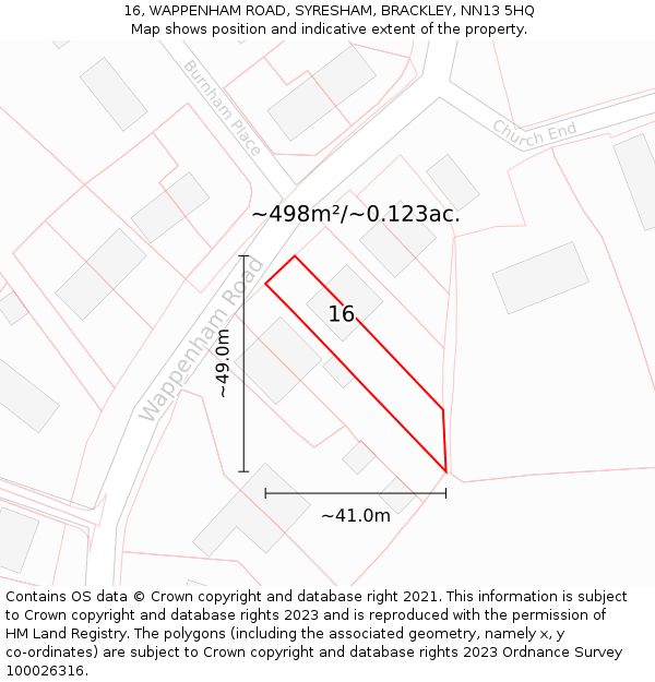 16, WAPPENHAM ROAD, SYRESHAM, BRACKLEY, NN13 5HQ: Plot and title map