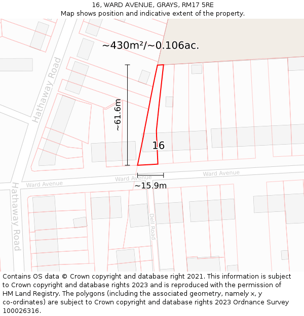 16, WARD AVENUE, GRAYS, RM17 5RE: Plot and title map