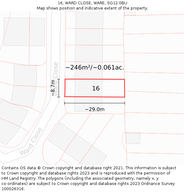 16, WARD CLOSE, WARE, SG12 0BU: Plot and title map