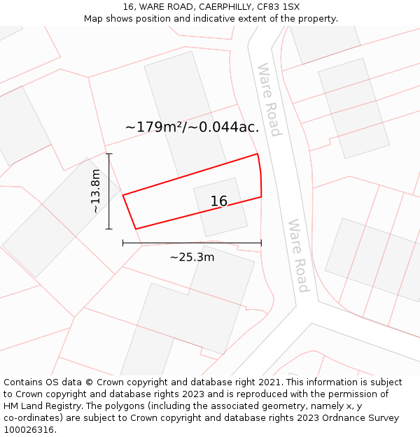 16, WARE ROAD, CAERPHILLY, CF83 1SX: Plot and title map