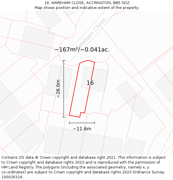 16, WAREHAM CLOSE, ACCRINGTON, BB5 5DZ: Plot and title map