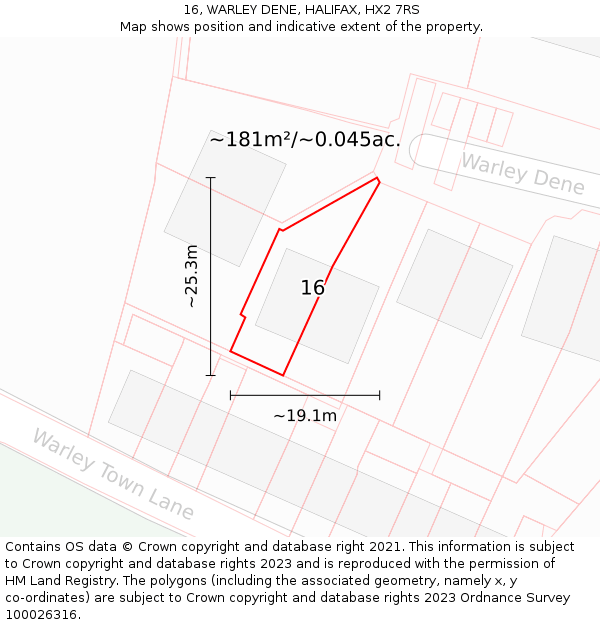 16, WARLEY DENE, HALIFAX, HX2 7RS: Plot and title map