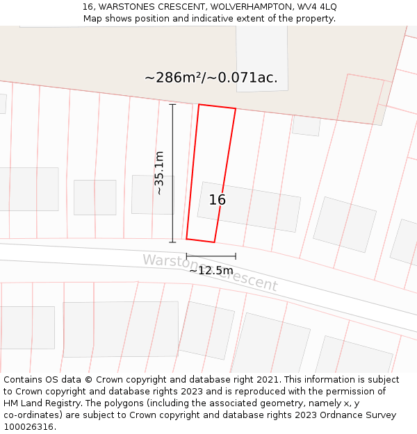 16, WARSTONES CRESCENT, WOLVERHAMPTON, WV4 4LQ: Plot and title map