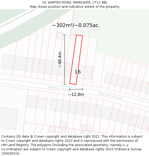 16, WARTEN ROAD, RAMSGATE, CT11 8BL: Plot and title map