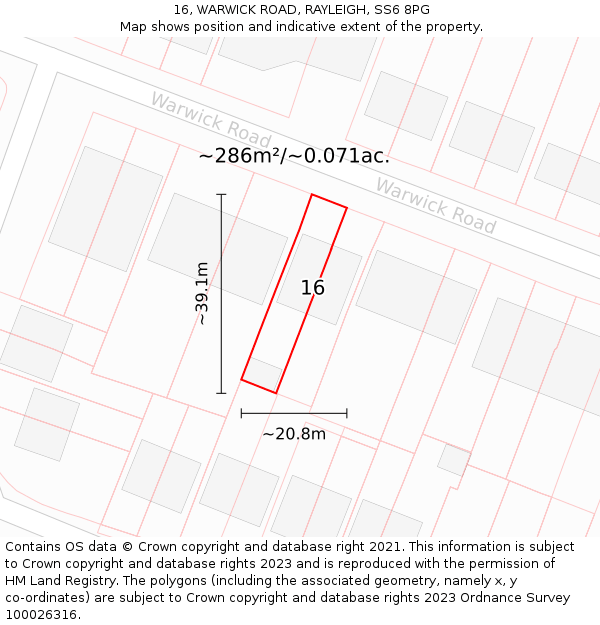 16, WARWICK ROAD, RAYLEIGH, SS6 8PG: Plot and title map