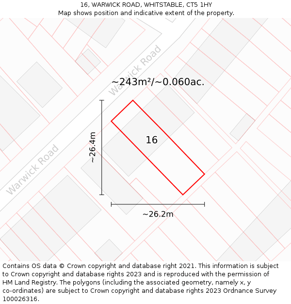 16, WARWICK ROAD, WHITSTABLE, CT5 1HY: Plot and title map