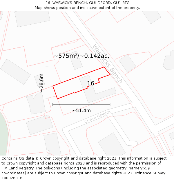 16, WARWICKS BENCH, GUILDFORD, GU1 3TG: Plot and title map