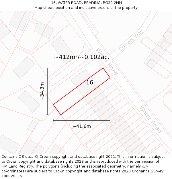 16, WATER ROAD, READING, RG30 2NN: Plot and title map