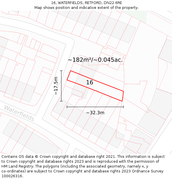 16, WATERFIELDS, RETFORD, DN22 6RE: Plot and title map