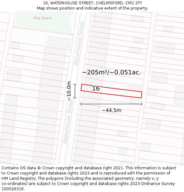 16, WATERHOUSE STREET, CHELMSFORD, CM1 2TY: Plot and title map